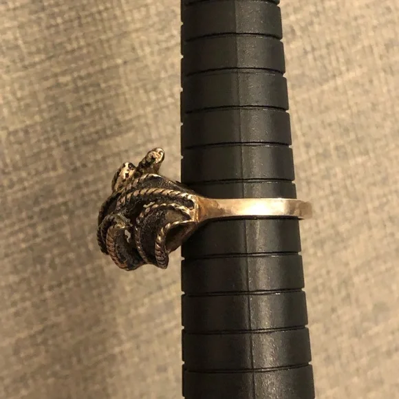 Vintage stamped sterling silver freeform oxidized leaf ribbon ring size 6.25 - Picture 9 of 12